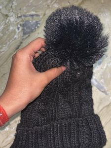 Black Knit Beanie with Pom