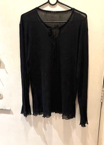 Beautiful Black Tie-Front Mesh Top