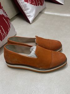 Orange Suede Loafers - Size 4