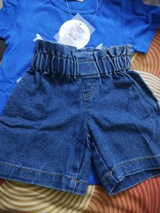 Kidly Boo Blue Top With Denim Shorts