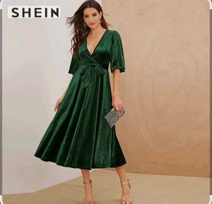 Emerald Green Velvet Wrap Dress