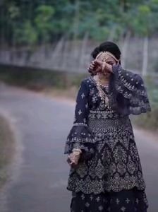 Navy Blue Embroidered Anarkali Suit Set