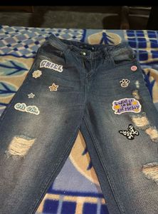 Cute sticker mom fit jeans