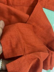 Coral Orange Solid Cropped Cigarette Trouser Pant
