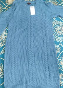 Blue Cable Knit Sweater Dress