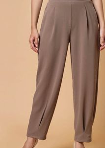 pluss size pleated trouser in beige color