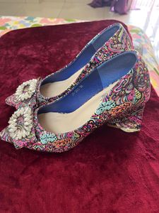 Patterned Heels with Rhinestone Detail