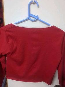 Red Long Sleeve Crop Top