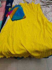 Yellow Frock Kurta With Dupatta