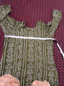 Women Olive Green Printed Kurta And Plazo Set