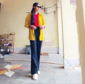 Yellow Oversized Shirt With Red Crop Top