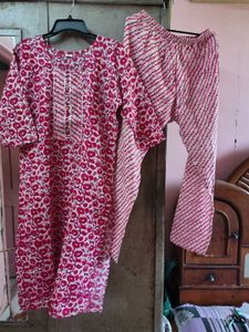 Red Printed Cotton Suit Set