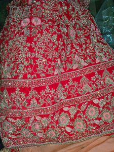 Red dabka work bridal lehnaga