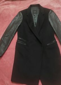 Imported Black Coat Jacket Breasted Faux Leather