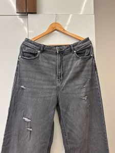 Gray Wide Leg Denim Pants
