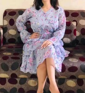 WOMEN WESTERN GEORGETTE Flower Print frill Midi