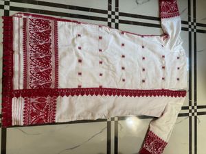 Elegant White &amp; Red Kurta