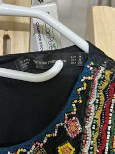 Zara Black Embroidered Mesh Dress