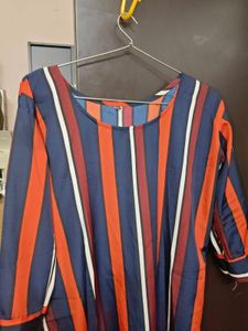 Striped Women’s Straight Calf-Length Kurti – Size