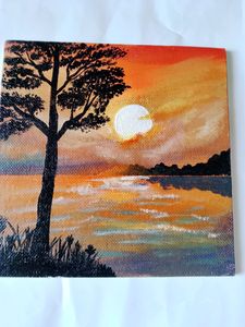 Sunset View Acrylic painting Canvas Board(HANDMAD)