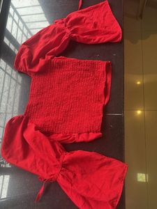 Red Crop Top With Full Sleeves For Women
