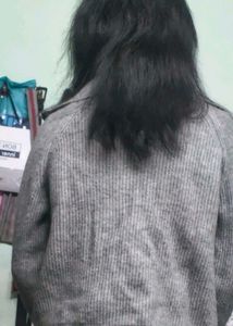 Gray Zip-Up Knit Sweater