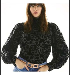 ZARA Black Faux Leather Velvet Top