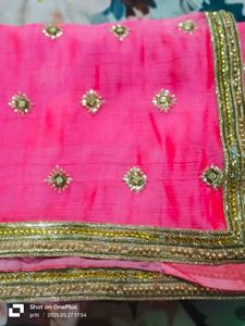 Pink saree with golden work