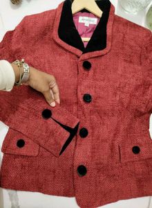 Rust Red Blazer with Velvet Trim