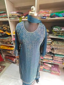 Moti Work Kameez With Koti And Dupatta