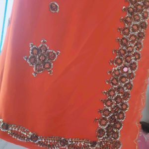 Stone And Sequence Work Sari With Blouse