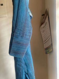 Blue Striped Mandarin Collar Top