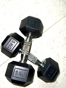 Rubber Coated Professional Exercise Hex Dumbbells (Pack of 2) (5 Kg x 2pc (Total = 10 kg), Hex Dumbell)