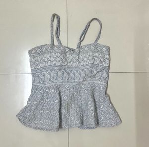 Grey Embroidered Peplum Top