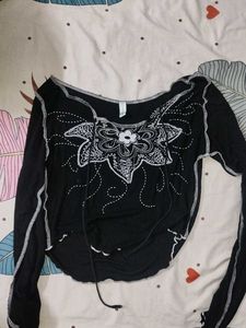 Black Floral Print Top