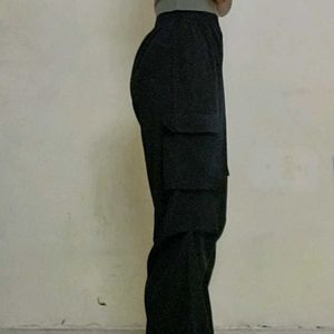 Black Cargo Wide Leg Pants