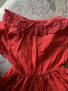 Red Dress with Lace Collar