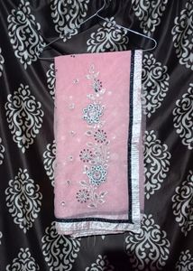 Net Design Peach Colour Saree