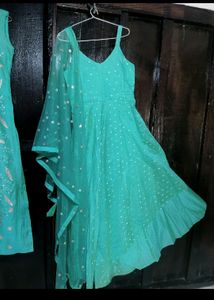 Super Pretty Mirror Work Sea Green Dress