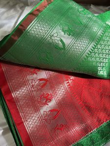 Parrot Green Saree With Stitched Blouse