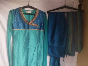 Blue &amp; Green Kurta Set