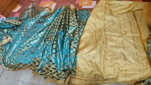 Teal &amp; Gold Patterned Fabric