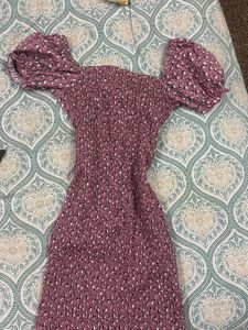 Korean Mauve Smocked Dress