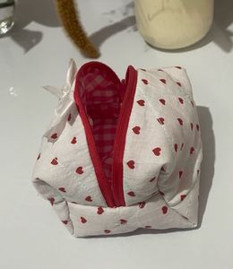 Heart Print Cosmetic Bag with Bow❤️