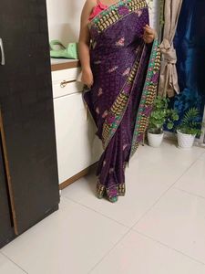 Purple Floral Embroidered Saree