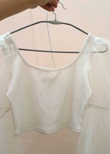 White 🤍 Balloon Sleeve Crop Top Shien