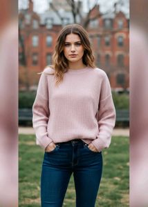 Light Pink Knit Fluffy Pullover Sweater