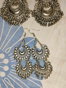 Silver Crescent Jhumka Earrings