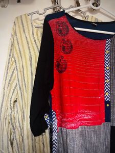 Sale 2 Kurti Combo- Stripped And Patchwork