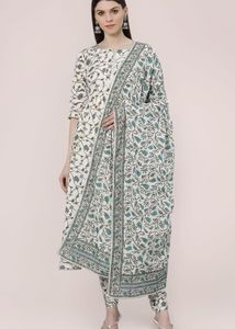 White Anarkali Cotton Suit